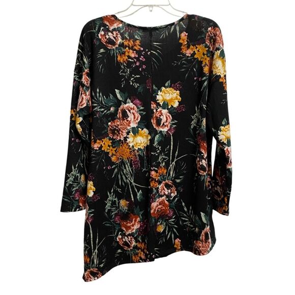 NWT Ava James Women's Floral Blouse Tunic Sz 1X Asymmetrical Hem Artsy Office - Picture 9 of 14
